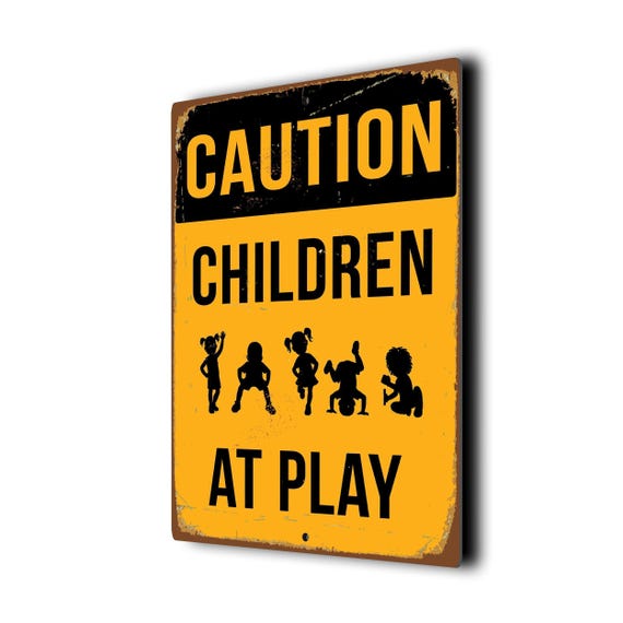 Kids Safety Sign, Vintage Style Caution (indoor Outdoor, Multiple