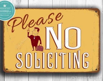 Retro No Soliciting Sign - Weatherproof, Wall or Door Hanging
