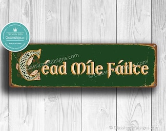 Cead Mile Failte Sign: Irish Celtic Welcome - Rustic Bar Wall Art