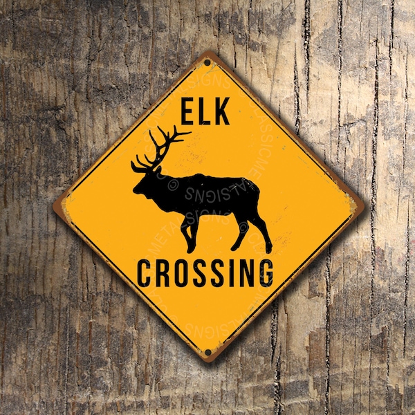 Elk Crossing Sign: Rustic Wildlife Cabin Lodge Decorative Wall Art