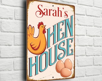 Personalized Hen House Sign:  Weatherproof Chicken Coop Signs, Custom Outdoor Farm Plaque