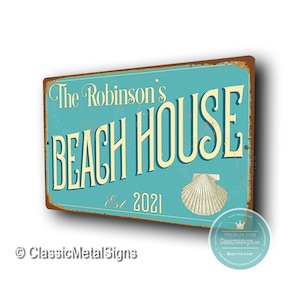 CUSTOM BEACH HOUSE Sign, Vintage style Beach House Sign, Beach House Signs, Customizable Sign, Outdoor Beach sign, Personalized Beach House