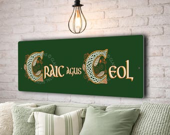 Craic agus Ceol Irish Sign, Celtic Knot Decor, Fun and Music Aluminum Wall Art