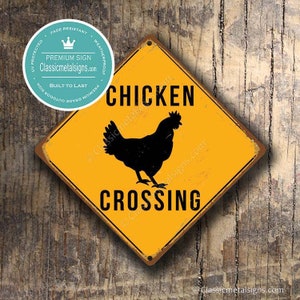CARTELLO PER ATTRAVERSAMENTO POLLI - Segnali per attraversamento polli, Attenzione attraversamento polli, Segnali per polli, Decorazione pollaio, Chicken Xing, Segnale giallo