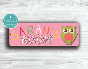 Eulenschild für Mädchenzimmer, rosa Vintage-Stil (individueller Text möglich)