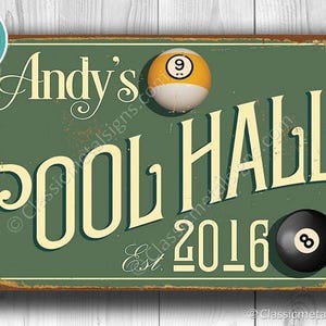 Pool Hall Sign: Vintage Look - Personalized Name and Date