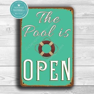 „Pool geöffnet“-Schild: Vintage-Look – Dekoration für drinnen und draußen