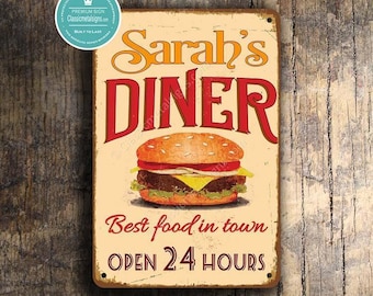 Diner Sign: Vintage Retro Style - Custom Text, Rustic Finish