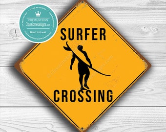 "Surfer Crossing"  Road Sign Vintage Style Travel  Decal sticker surfing surf 