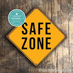 CARTELLO ZONA SICURA, Cartello sicuro, Sicuro, Segnali di sicurezza, Zona sicura, Cartello scolastico zona sicura, Cartello di sicurezza in stile vintage, Zona sicura gialla, Segnali di zona sicura