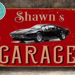 1975 FERRARI 308 GTB, Custom Garage Sign, Custom Ferrari Signs, Vintage Sign, Personalized Garage sign, Garage Name Signs, Gift for Him