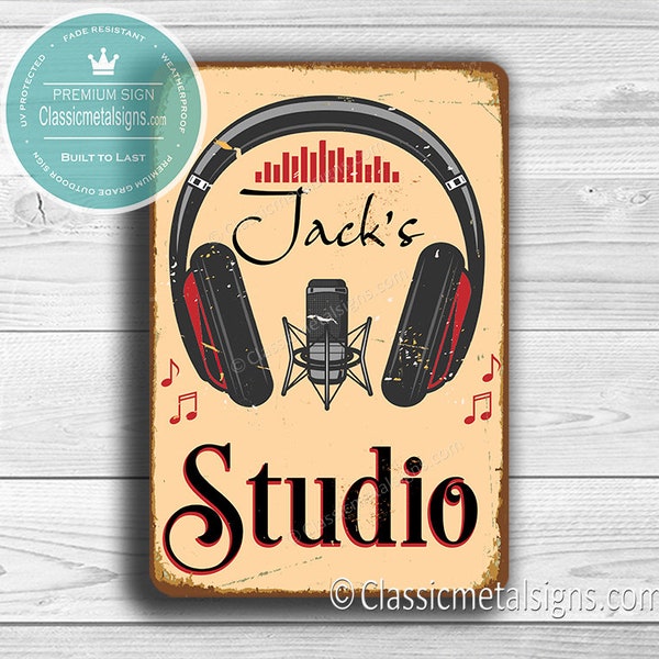 CUSTOM MUSIC STUDIO Schild, personalisiertes Musikschild, Studioschild, Vintage-Stil Musikschild, Musikstudio-Dekor, individuelles Musikstudio