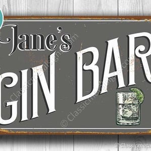 Customizable Gin Bar Sign: Vintage Style Home Bar Decor image 1