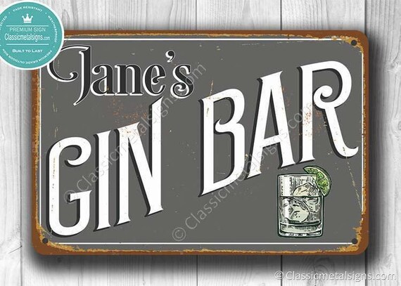 Customizable Gin Bar Sign: Vintage Style Home Bar Decor