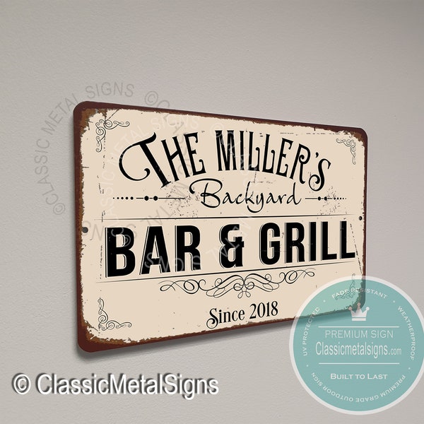 CUSTOM BAR and GRILL Sign, Personalized Bar and Grill Sign, Vintage style Bar and Grill Sign, Grill, Customizable Signs, Bar and Grill Decor