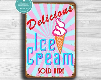 ICE CREAM SIGN, Vintage style Ice Cream Sign, Ice Cream Parlour Sign, Delicious Ice Cream, Ice Cream Decor, Ice Cream Party Sign ice
