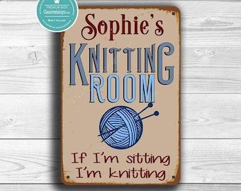 Knitting Room Sign: Custom Vintage Style Decor (Name and Year)