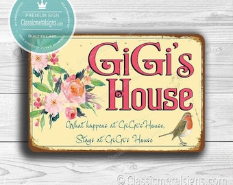 GiGi's House Sign for Home Entrances, Vintage Inspired Personalized Decorative Wall Art