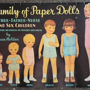 Vintage Family of Paper Dolls by Queen Holden Mother Father Nurse and Six Children with over 80 pieces to Cut-Out and Dress Uncut Book