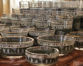 Vintage MCM Barware Hellenic Green Motif 49 Pieces Total