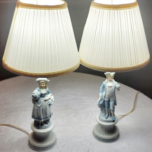 Vintage Victorian Bisque Lamps: Ceramic Lady and Gentleman Figurines, Made in Japan
