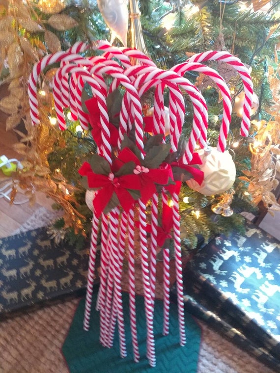 Large Twisted Acrylic Candy Canes With Holly Bows Outdoor Or Etsy
