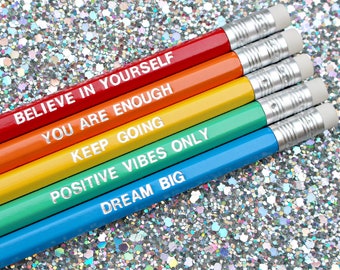 Positive Pencils Set - Self Care - Exam Gift - Mental Health - Motivational Pencils - School Leavers 2024 - End of Term Gift Students