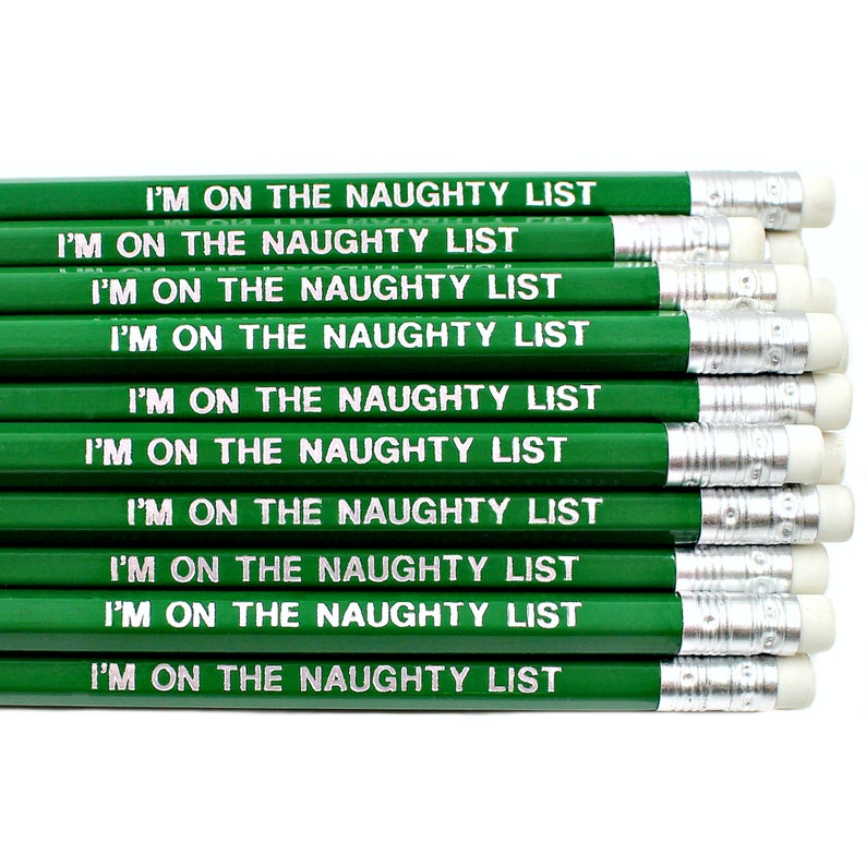 Naughty Or Nice List Pencil Christmas Eve Box Advent Calendar Fillers Stocking Filler Stuffers Nice Letter Elf Secret Santa Gift Green Naughty List