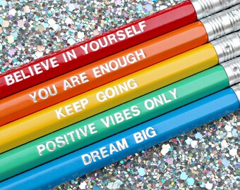 Affirmation Pencil Set - Motivational Gift, Self Care Pencils