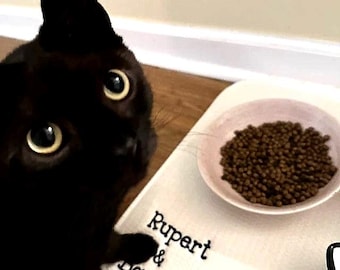 Tapete personalizado para tigela de animais de estimação - Tapete para alimentação de gatos - Tapete bordado para tigela de gato ou cachorro - Tapetes minimalistas para alimentação - Absorvente - Lavável/Secável à máquina
