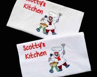 BBQ Dish Towel - Personalized BBQ Gift - Flour Sack Towel - Embroidered Kitchen Towel - Personalized Towel - Italian or French Chef Towel