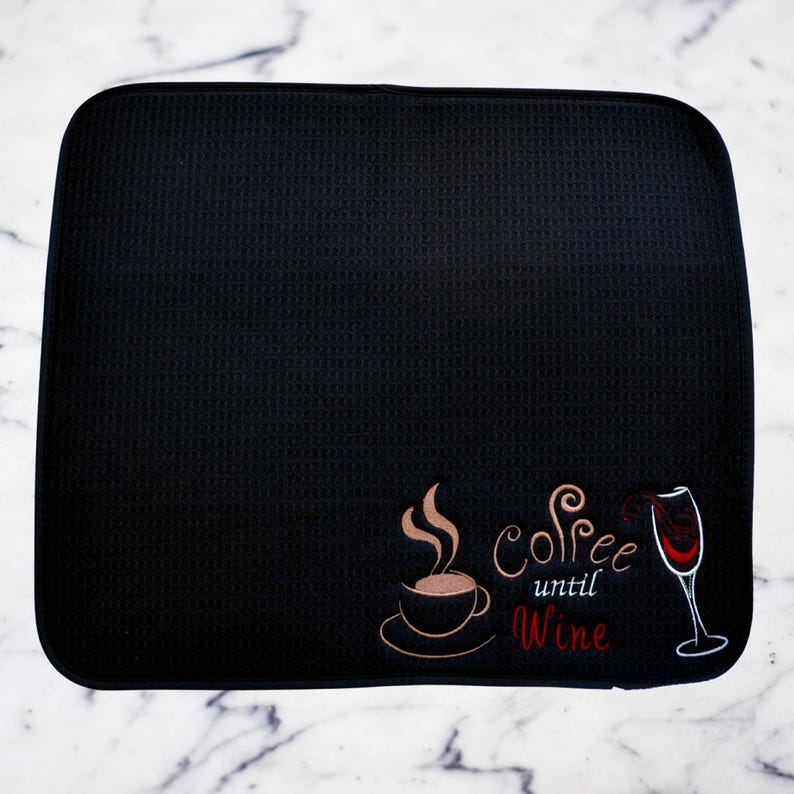 PERSONALIZED Coffee Mat, Coffee Station, Coffee til Wine, Wine Bar Mat, Coffee Gift, Coffee Bar, Coffee Decor, Wine Gift, Dish Drying Mat image 6