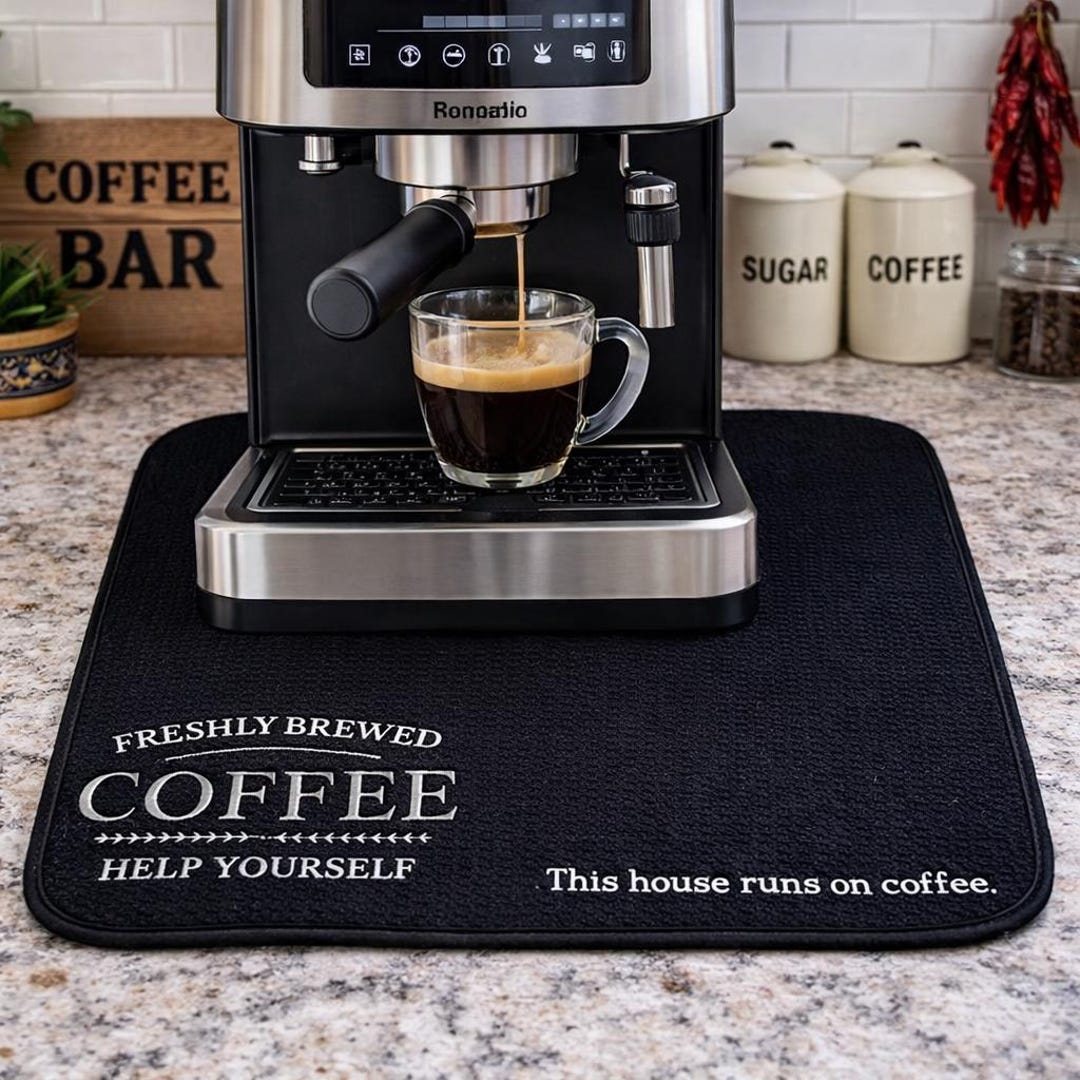 Caffe Mat Personalized Coffee Mat, Coffee Bar Mat, Espresso Machine Mat, Coffee ...