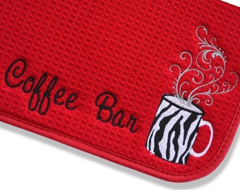 Personalized Coffee Mat - Coffee Bar Mat - Coffee Station - Coffee Lover - Coffee Bar Accessories - Customized Coffee Bar Decor - Zebra