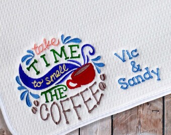 Personalized Coffee Mat - Coffee Bar - Coffee Station Mat - Coffee Lover - Embroidered - Coffee - Protector Coffee Mat - Coffee Bar Decor