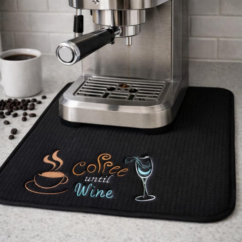 PERSONALIZED Coffee Mat, Coffee Station, Coffee til Wine, Wine Bar Mat, Coffee Gift, Coffee Bar, Coffee Decor, Wine Gift, Dish Drying Mat image 2