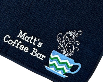 Customized Coffee Bar Mat - Coffee Station Mat - Embroidered Dish Drying Mat - Countertop Dish Mat - Coffee Lover Gift - Machine W/D
