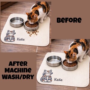 Personalized Cat Bowl Mat Placemat | Embroidered Cat Feeding Mat | Cat Lover Gift | Pet Food Mat | Machine Wash/Dry | Cat Mom Gift Handmade image 4