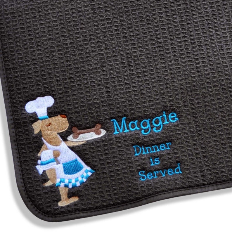 Personalized Pet Placemat Pet Feeding Mat Dog Bowl Mat Gift for Dog Dog Feeding Mat Embroidered Machine Wash/Dry Absorbent image 2