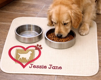 Custom Dog Bowl Mat • Embroidered & Embossed Pet Feeding Mat • Choose From 50 Breeds • Washable Dog Food Mat* Personalized Pet Bowl Placemat