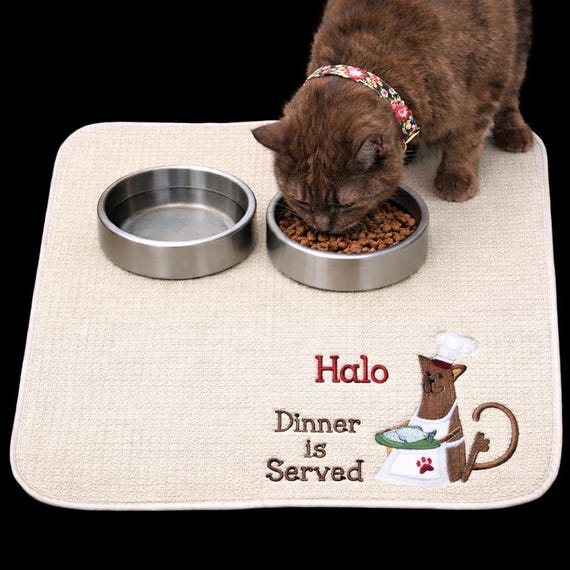 Personalized Cat Bowl Mat Placemat | Embroidered Cat Feeding Mat | Cat Lover Gift | Pet Food Mat | Machine Wash/Dry | Cat Mom Gift Handmade