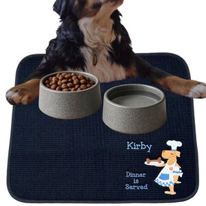 Personalized Dog Bowl Feeding Mat, Absorbent Mats for Dog Food and Water Bowl, Dog Dish Placemat, Feeding Placemats for Dogs, 16”x 18”, W/D image 3