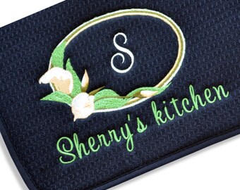 PERSONALIZED Coffee Mat - Floral Coffee Station Mat- Coffee Bar Mat - Coffee Station Mat - Dish Drying Mat - Calla Lily - Machine W/D