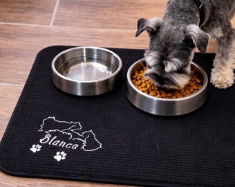 Personalized Pet Bowl Placemat, Custom Dog Ear Feeding Mat, Pet Feeding Supplies, Machine W/D, Absorbent, Unique Pet Mat, Special Dog Gift