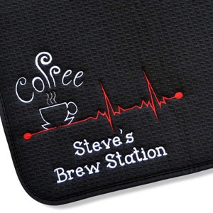 EKG Heartbeat Coffee Mat, Coffee Bar Decor, Heartbeat Coffee Station Mat, Doctor Coffee Gift, Doctor Gift, Nurse Gift, Coffee Lover,Washable