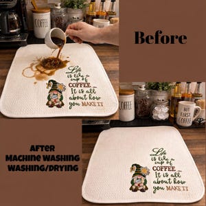 PERSONALIZED Coffee Mat, Coffee Station, Coffee til Wine, Wine Bar Mat, Coffee Gift, Coffee Bar, Coffee Decor, Wine Gift, Dish Drying Mat image 4