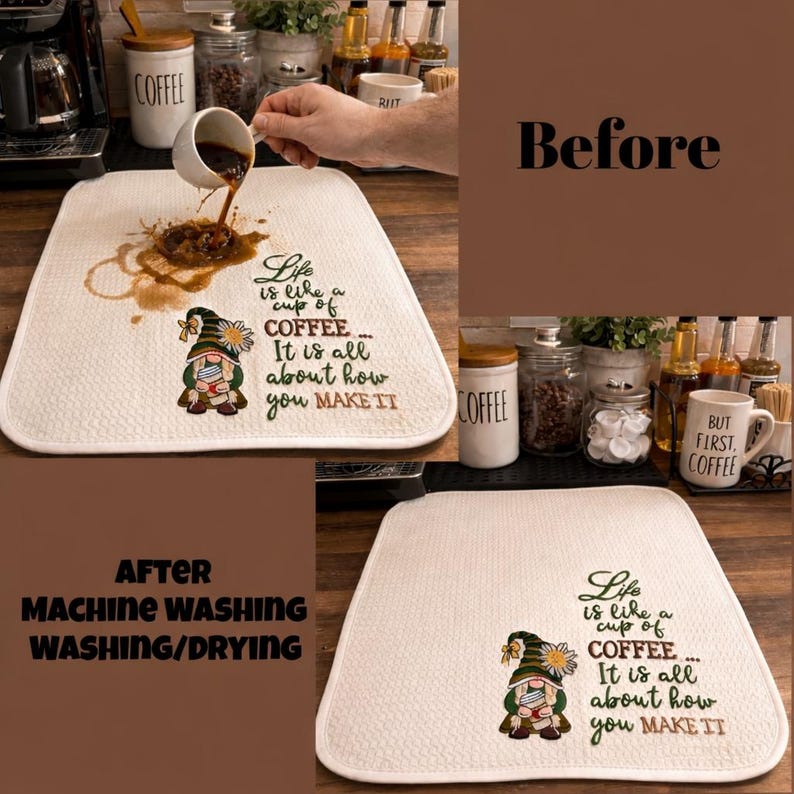 PERSONALIZED Coffee Mat, Coffee Station, Coffee til Wine, Wine Bar Mat, Coffee Gift, Coffee Bar, Coffee Decor, Wine Gift, Dish Drying Mat image 4
