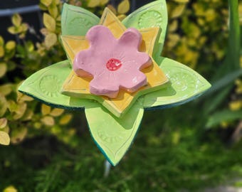 Flower ceramic garden stake insect waterer 24