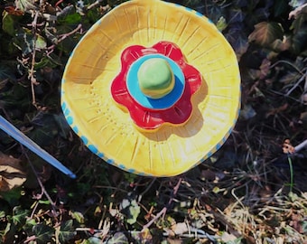Ceramic garden stake insect waterer flower
