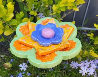 Flower ceramic garden stake insect waterer 14